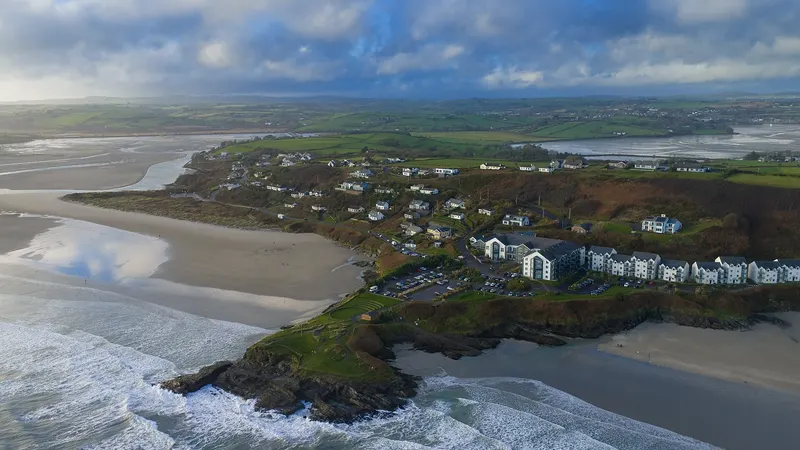 South-east view of Inchydoney beaches. The peninsula dominating the bottom of the image is Virgin Mary's Point