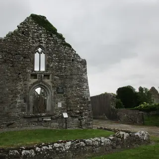 The gabled west front and doorway of the ruined church at Lorrha