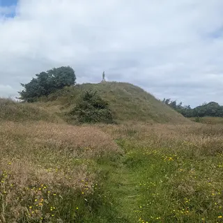 The grassed Norman motte at Granard with the statue of St Patrick on its summit