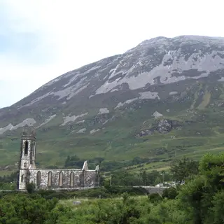Mount Errigal rising behind the ruined church at Dunlewey
