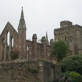 The window tracery and tower of the ruined Selskar Abbey in Wexford