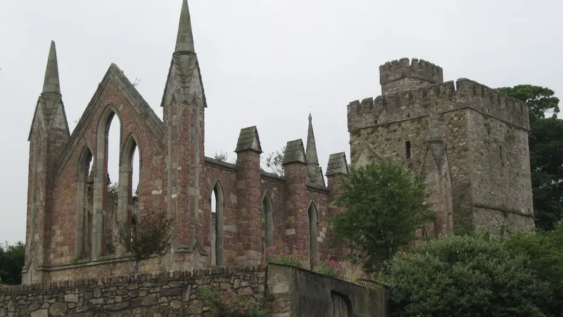 The window tracery and tower of the ruined Selskar Abbey in Wexford