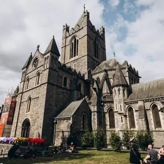 The front of Christ Church Cathedral in Dublin on a clear day
