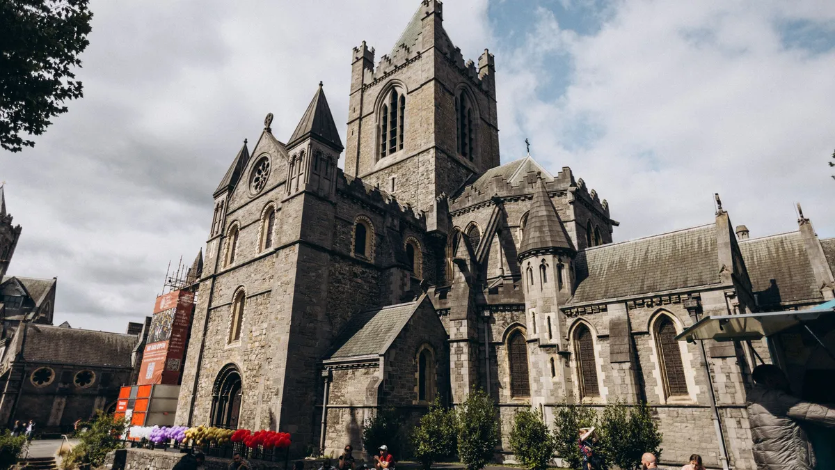 The front of Christ Church Cathedral in Dublin on a clear day