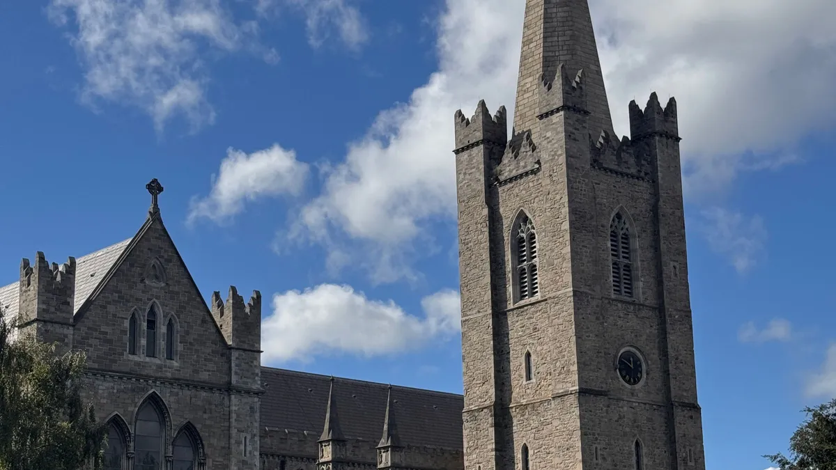 St Patrick's Cathedral in Dublin under a blue sky
