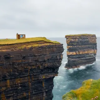 The sea stack standing off the cliffs at Downpatrick Head