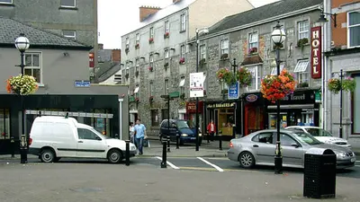 Cavan Town. Taken from outside the Cavan Town post office this photograph shows part of Market Sq. and Main Street