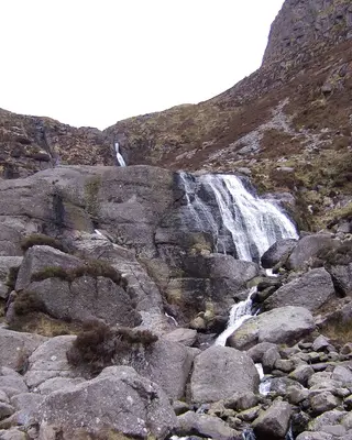 Mahon Falls coming down the rock face at the head of the Comeragh valley