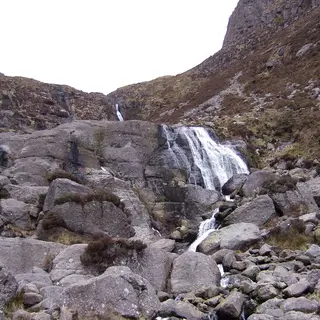 Mahon Falls coming down the rock face at the head of the Comeragh valley