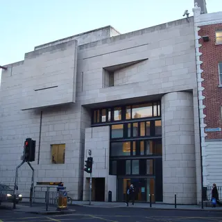 The stone front of the Millennium Wing at the National Gallery of Ireland on Clare Street