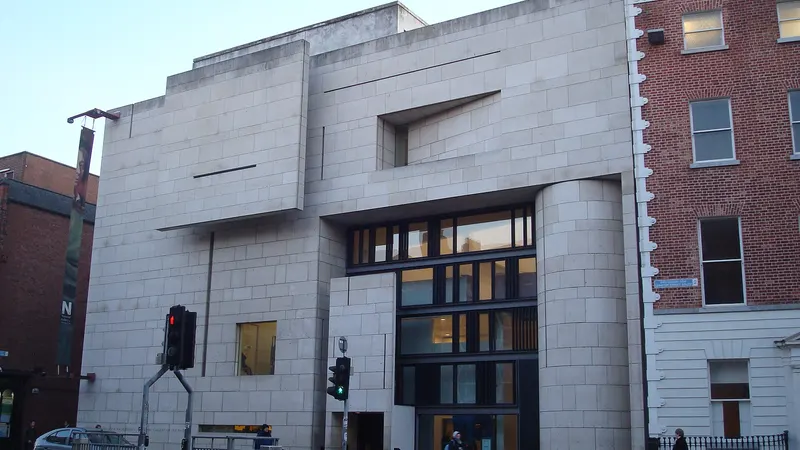The stone front of the Millennium Wing at the National Gallery of Ireland on Clare Street