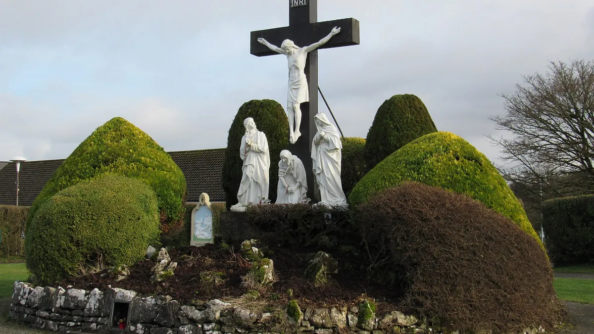 The crucifixion statue group in the grounds at Knock Shrine