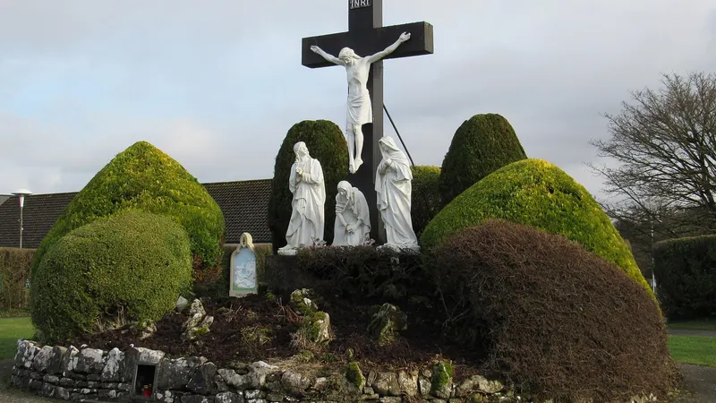 The crucifixion statue group in the grounds at Knock Shrine