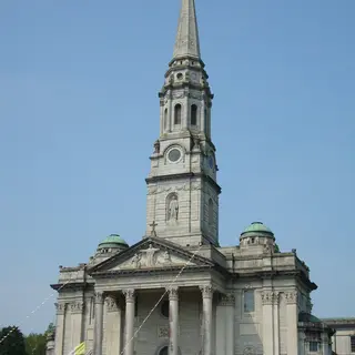 The tower and spire of the Cathedral of St Patrick and St Felim in Cavan town