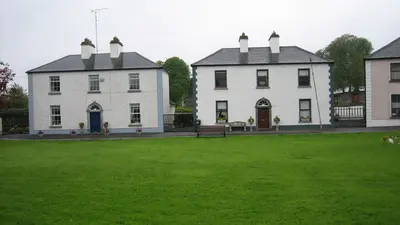 The green and the white houses around it at Tyrrellspass