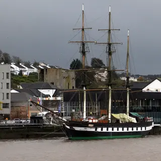 The Dunbrody famine ship replica tied up on the quay at New Ross