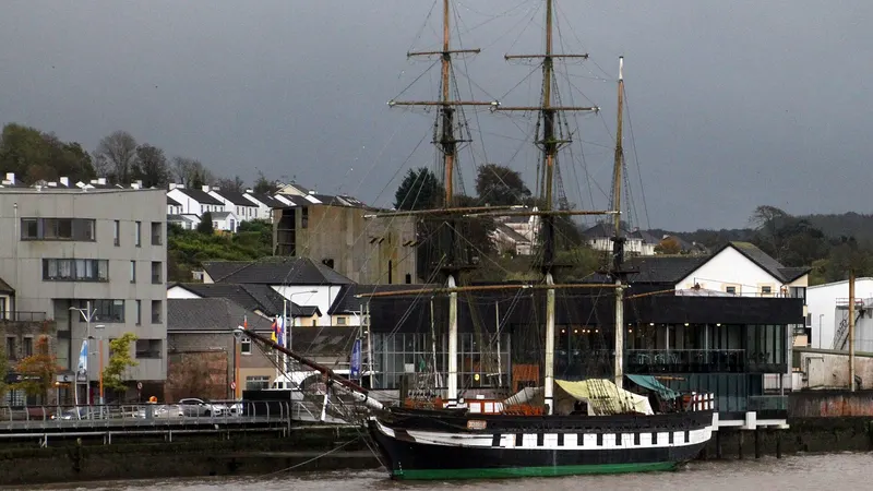 The Dunbrody famine ship replica tied up on the quay at New Ross