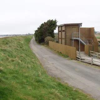 The road and the timber visitor centre at the Wexford Wildfowl Reserve