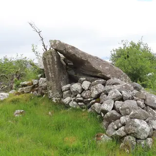 The drystone wall of Moneygashel Cashel standing in rough pasture
