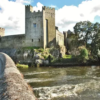 Cahir Castle on its rock island in the Suir, with the river running past the walls