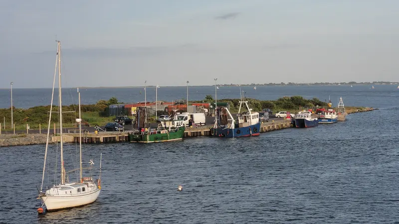 Boats moored along the quay in Wexford harbour