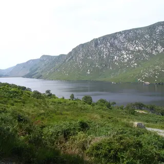 The lough at Glenveagh lying between bare mountainsides
