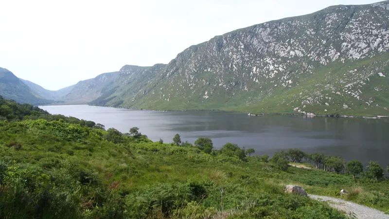 The lough at Glenveagh lying between bare mountainsides