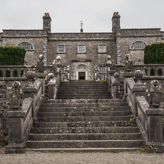The garden terrace and stone steps up to Belvedere House