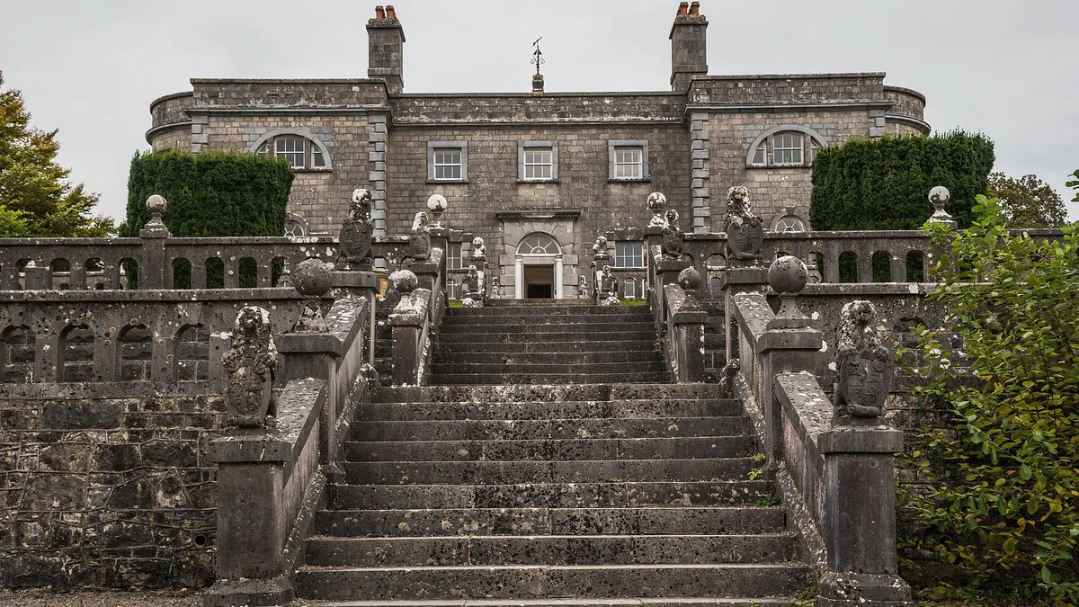 The garden terrace and stone steps up to Belvedere House