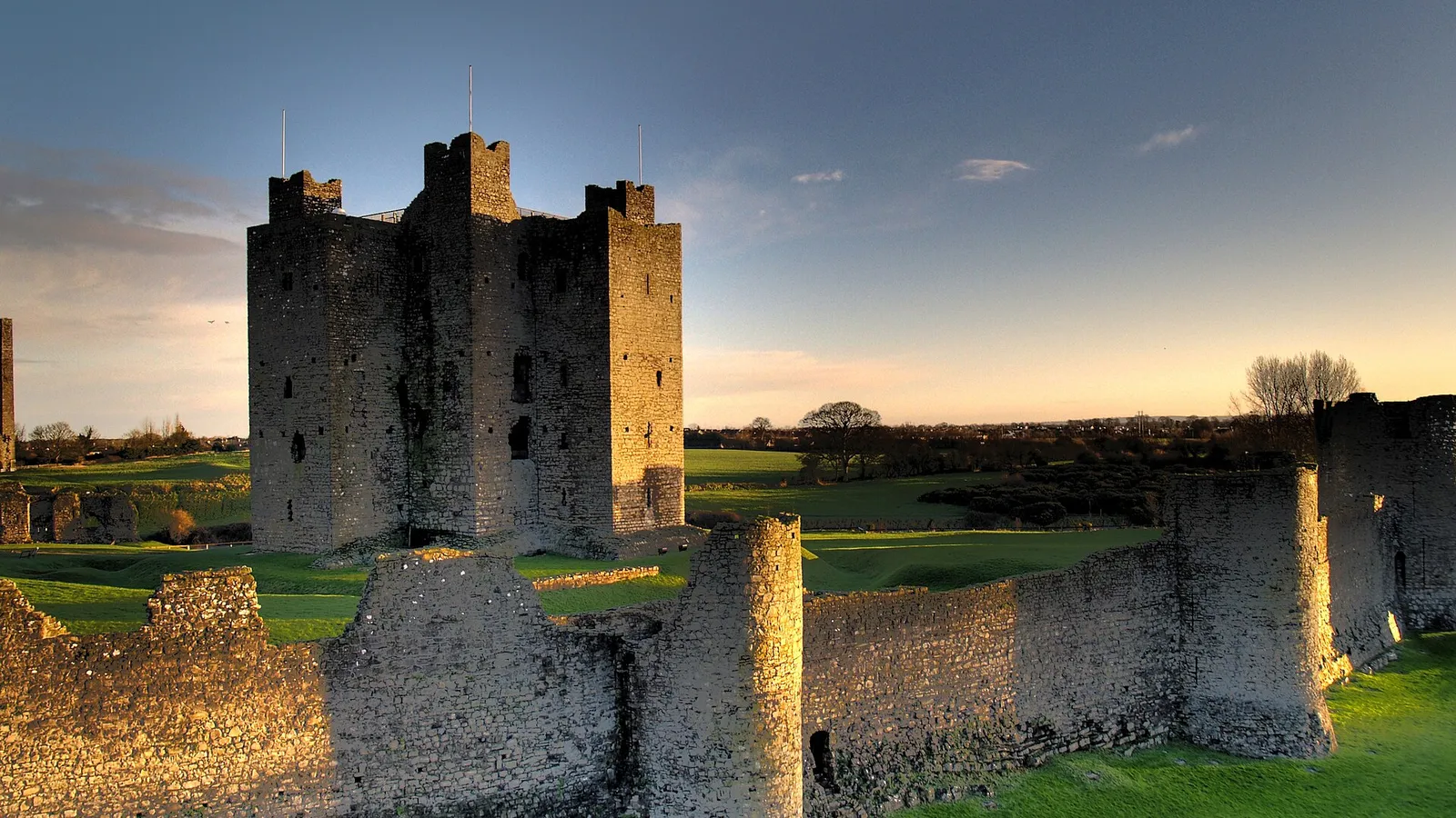 Trim Castle and its curtain wall at sunset