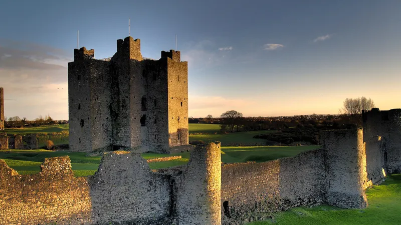 Trim Castle and its curtain wall at sunset