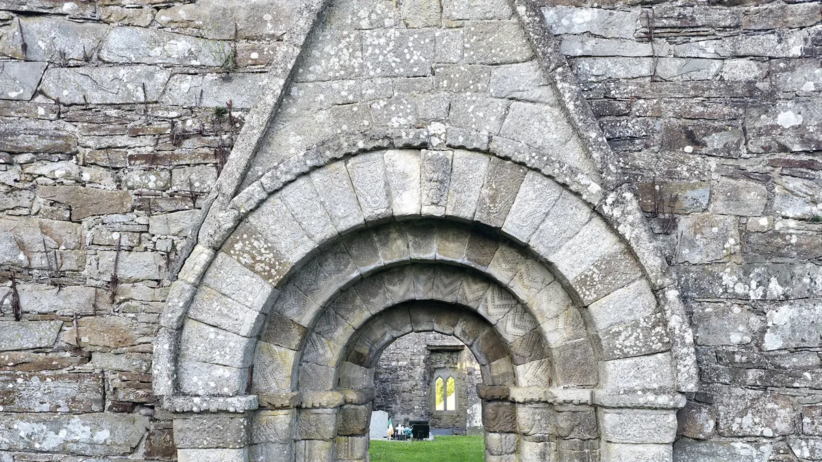 The carved Romanesque doorway of the old church at Killeshin