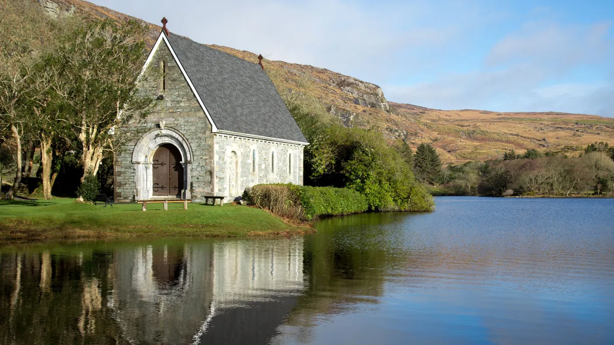 St Finbarr's Oratory on its island in the lake at Gougane Barra