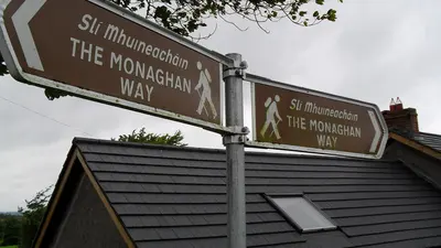 A fingerpost for the Monaghan Way pointing along the route