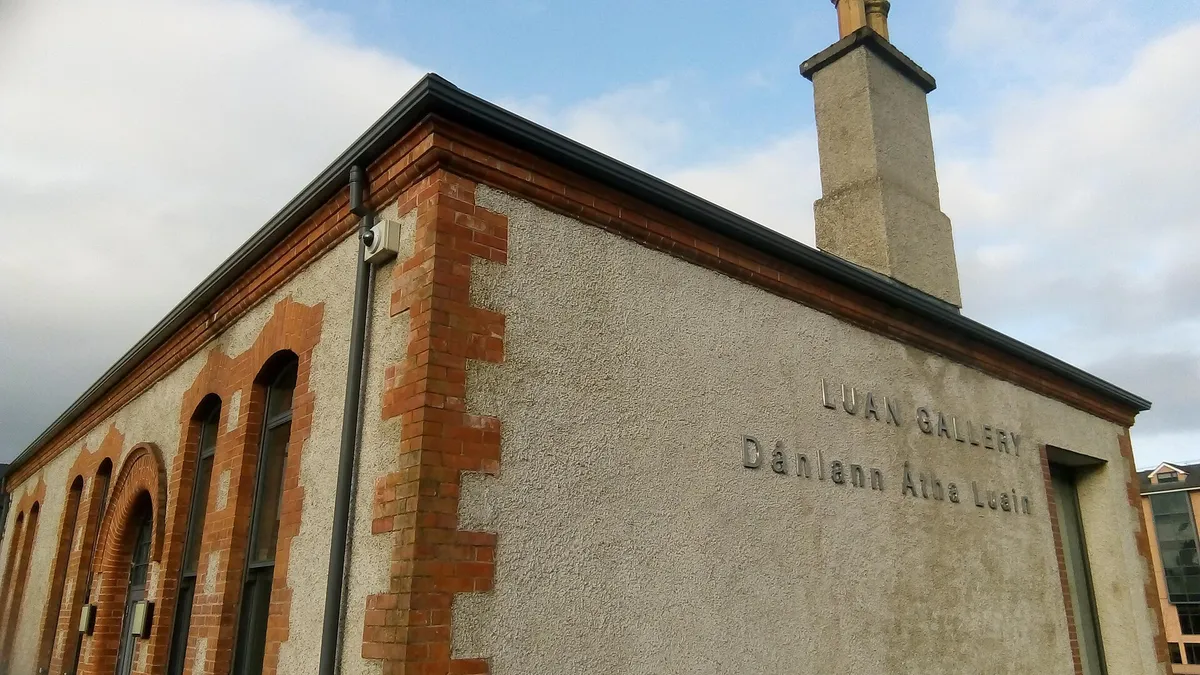 The gable of the Luan Gallery in Athlone with its name cut into the stone