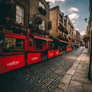 A cobbled street of pubs in Temple Bar