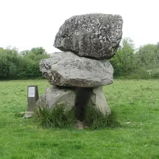 The capstone and uprights of the portal tomb at Aughnacliffe, County Longford