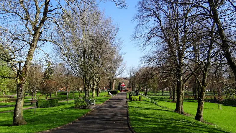 Bare trees and lawns in the People's Park, Limerick city