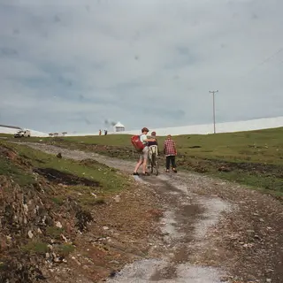 Walkers on the track up from the harbour on Clare Island