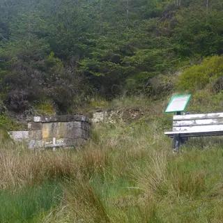 A bench and an information board beside the woodland path on the Knockatallon walks