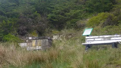 A bench and an information board beside the woodland path on the Knockatallon walks