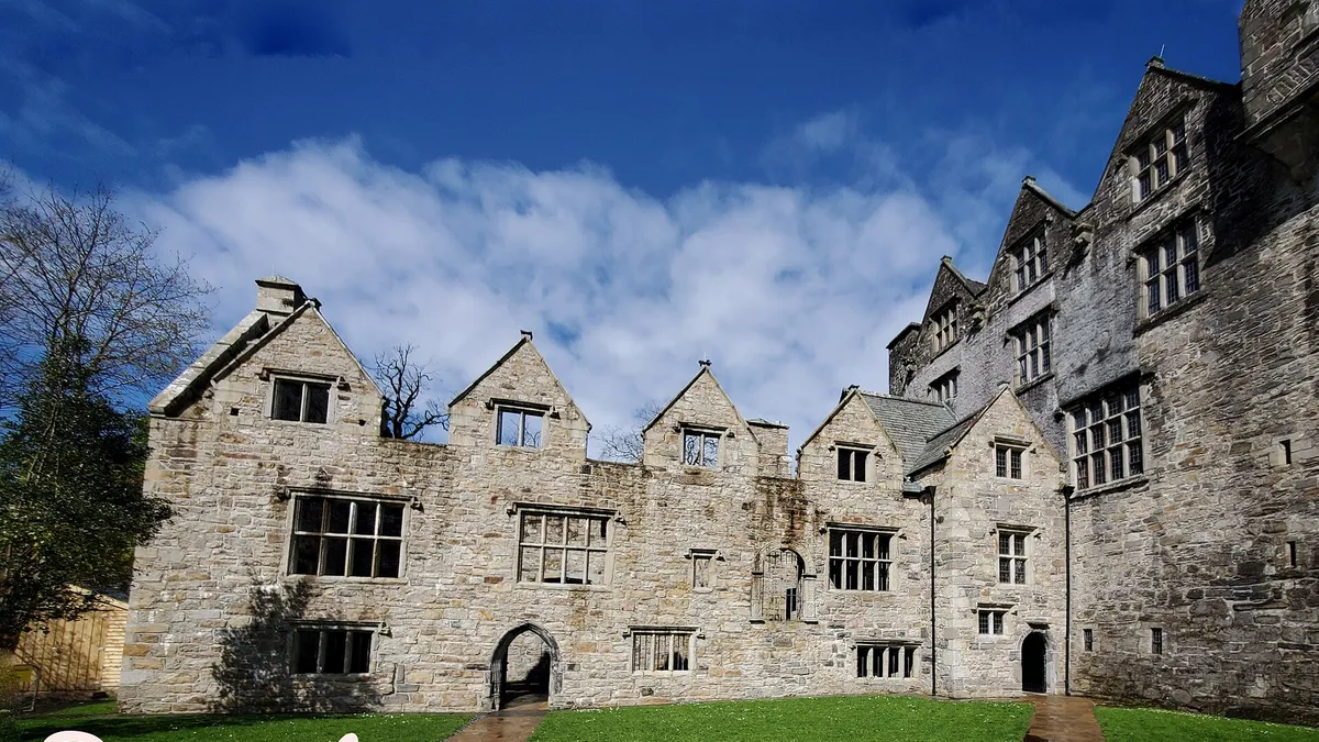 The gabled stone front of Donegal Castle