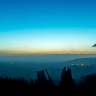 The view out over the plain from the Ballyhoura Mountains at dusk