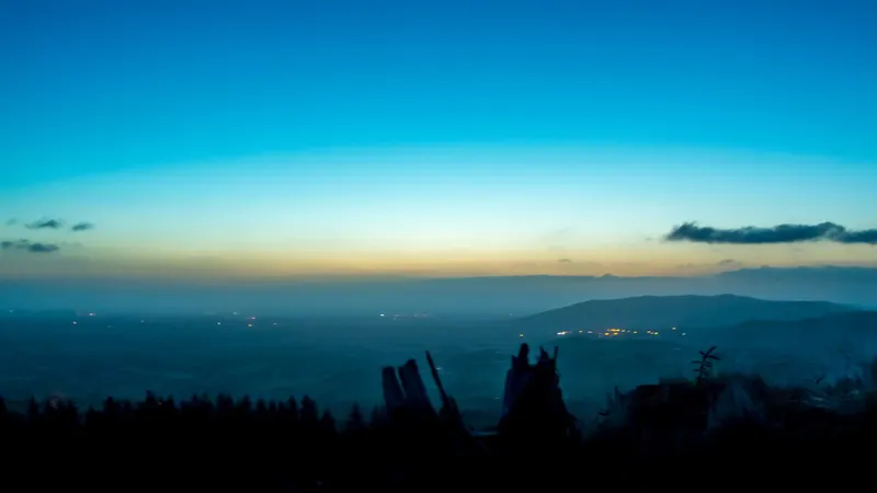 The view out over the plain from the Ballyhoura Mountains at dusk