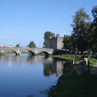 Duke Street Bridge over the River Barrow at Athy, with the castle tower behind