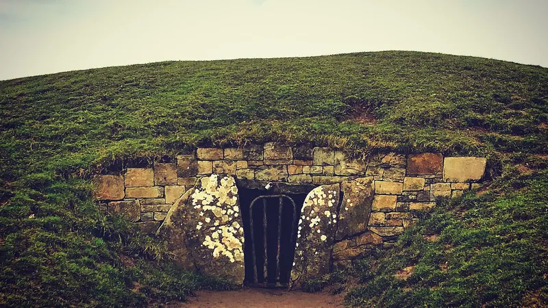 The stone-lined entrance to the Mound of the Hostages on the Hill of Tara