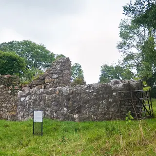 The round tower stump and priory wall at Seir Kieran, County Offaly