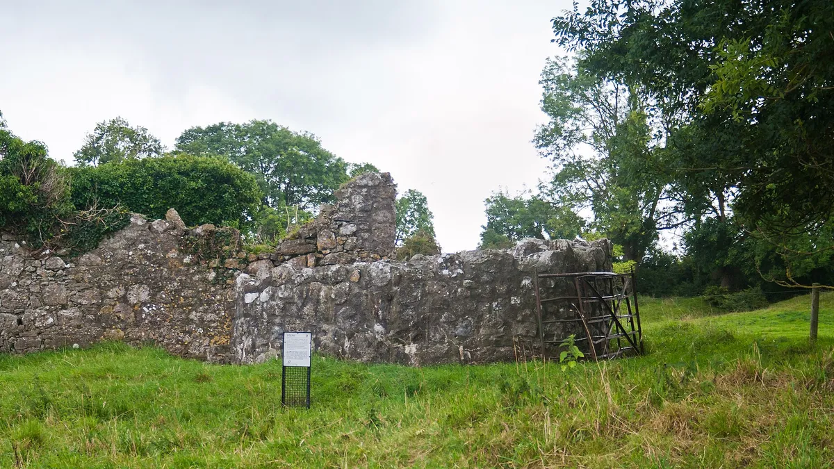 The round tower stump and priory wall at Seir Kieran, County Offaly