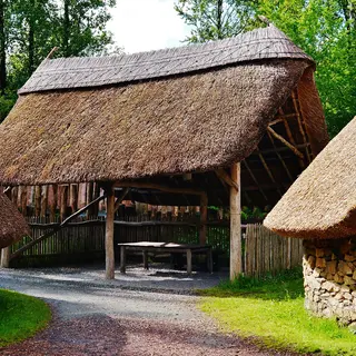 A thatched reconstruction of an early dwelling at the Irish National Heritage Park