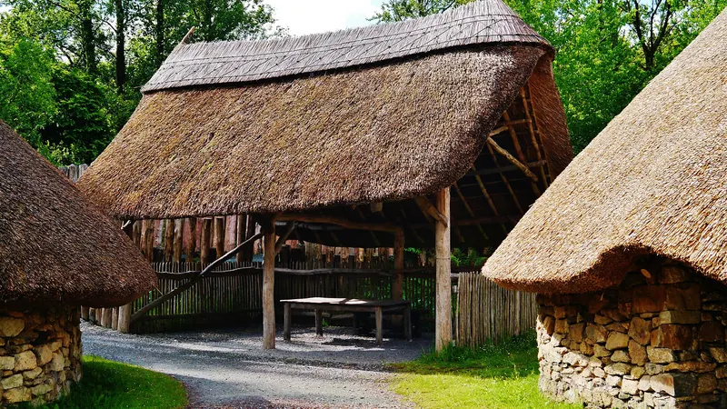 A thatched reconstruction of an early dwelling at the Irish National Heritage Park
